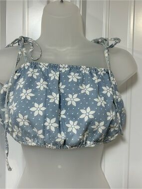 Billabong x Wrangler Perfect Pair Crop Top Rodeo Blue Polka Dot Flowers Medium